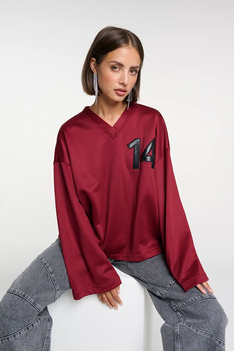 Baseball Sweater van ALIX The Label, kleur Bordeax