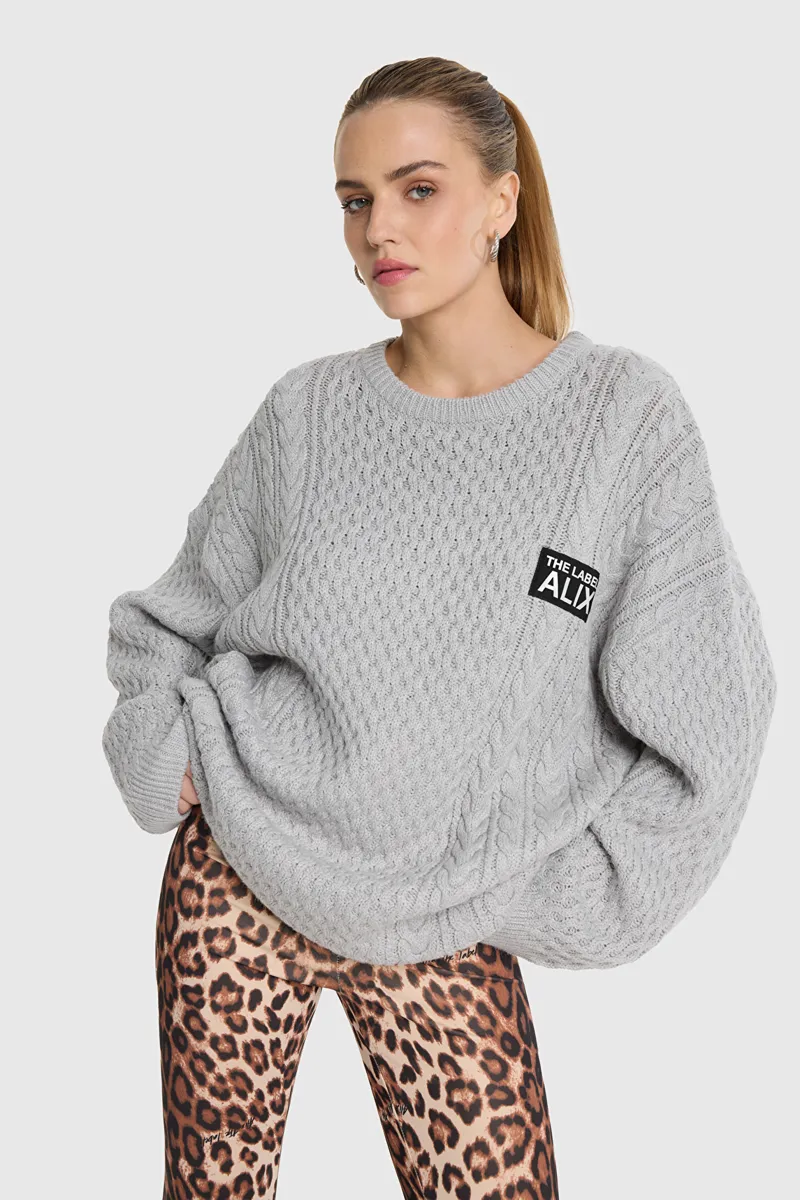 Cable Pullover van ALIX The Label, kleur Soft Grey Melange