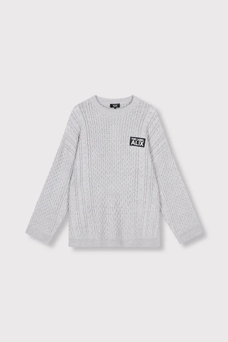 Cable Pullover van ALIX The Label, kleur Soft Grey Melange
