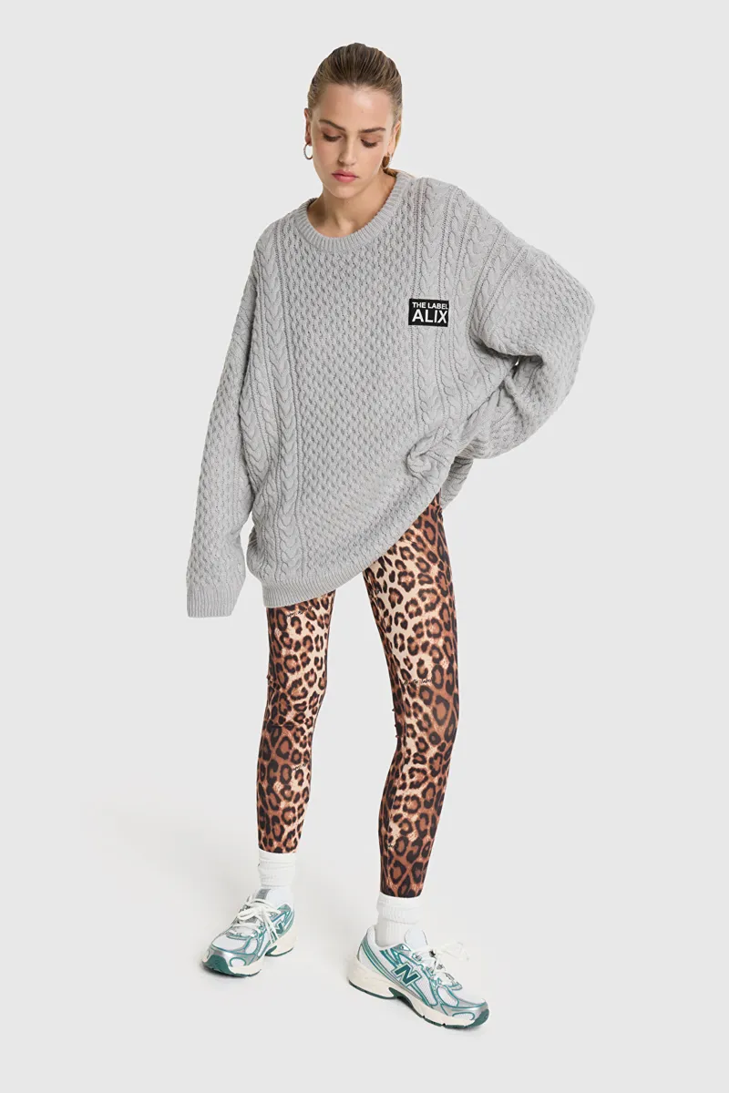Cable Pullover van ALIX The Label, kleur Soft Grey Melange