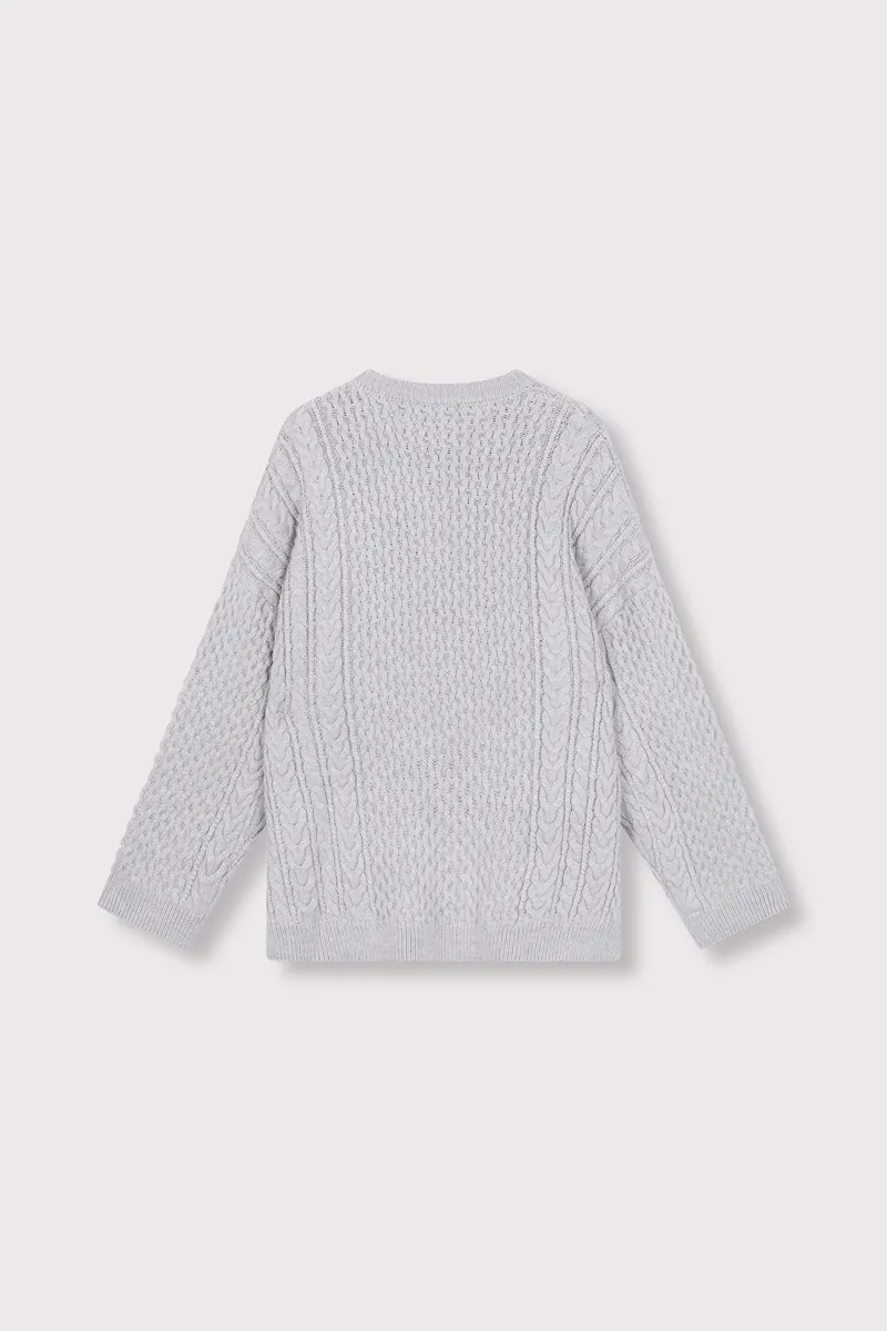 Cable Pullover van ALIX The Label, kleur Soft Grey Melange