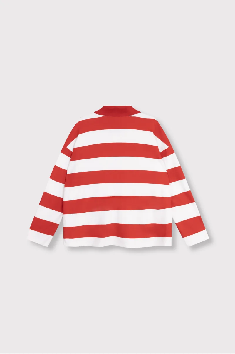 Ladies Knitted Block Stripe Polo Sweater van ALIX The Label, kleur Spicy Coral