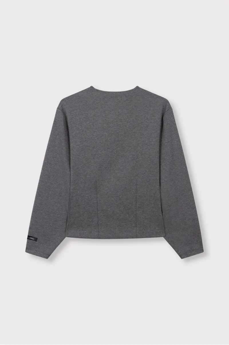 Ladies Knitted Fitted Balloon Sleeve Top van ALIX The Label, kleur Antracite Melange
