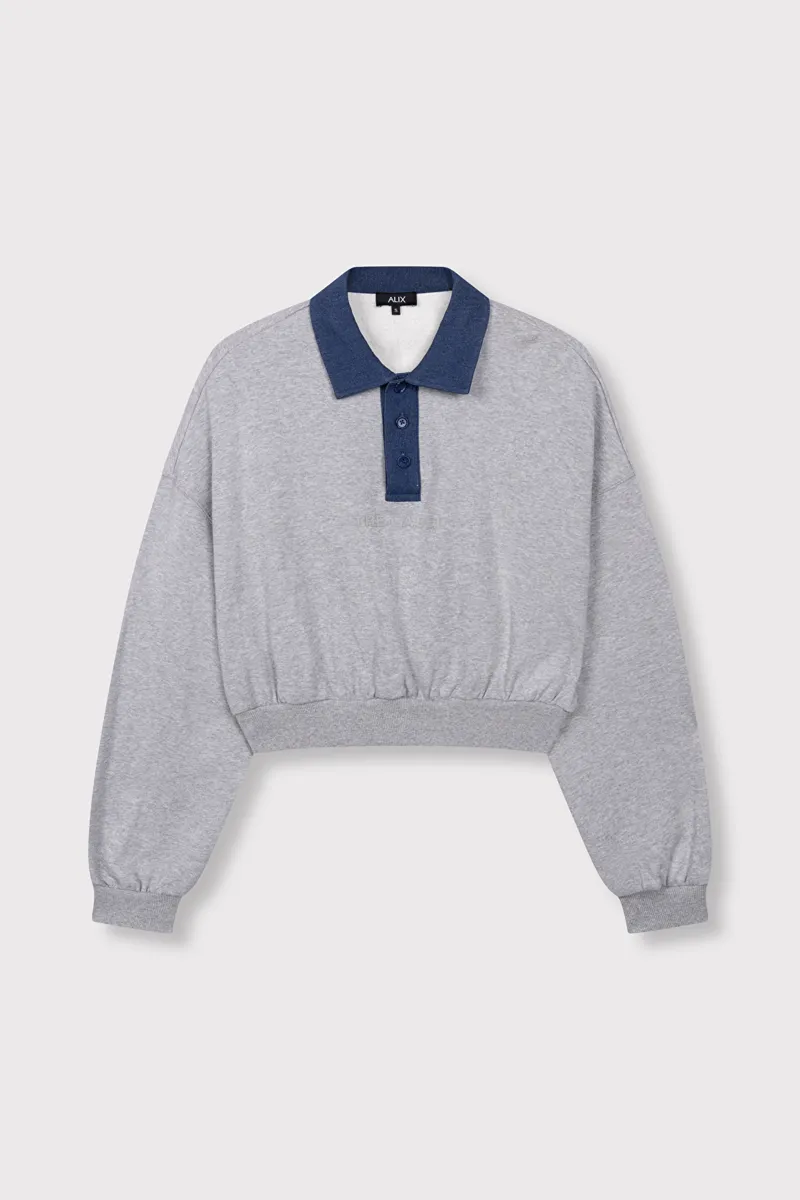 Ladies Knitted Polo Sweater van ALIX The Label, kleur Soft Grey Melange