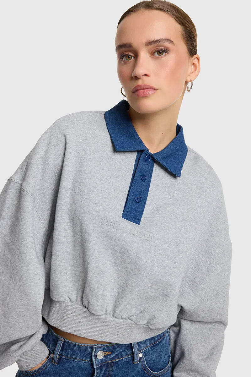 Ladies Knitted Polo Sweater van ALIX The Label, kleur Soft Grey Melange