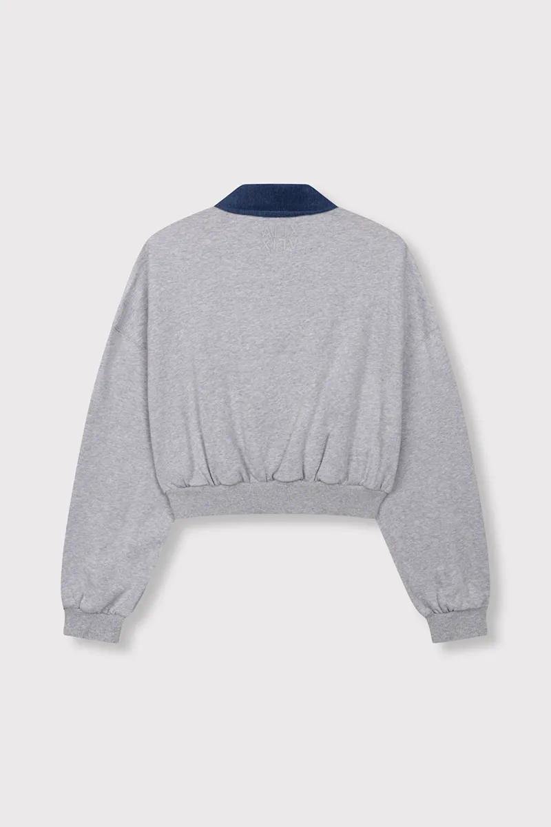 Ladies Knitted Polo Sweater van ALIX The Label, kleur Soft Grey Melange