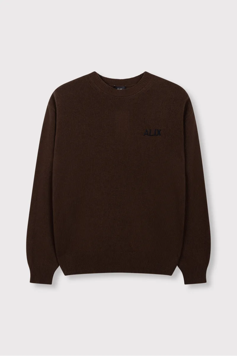 Ladies Knitted Shoulder Pads Pullover van ALIX The Label, kleur Warm Brown