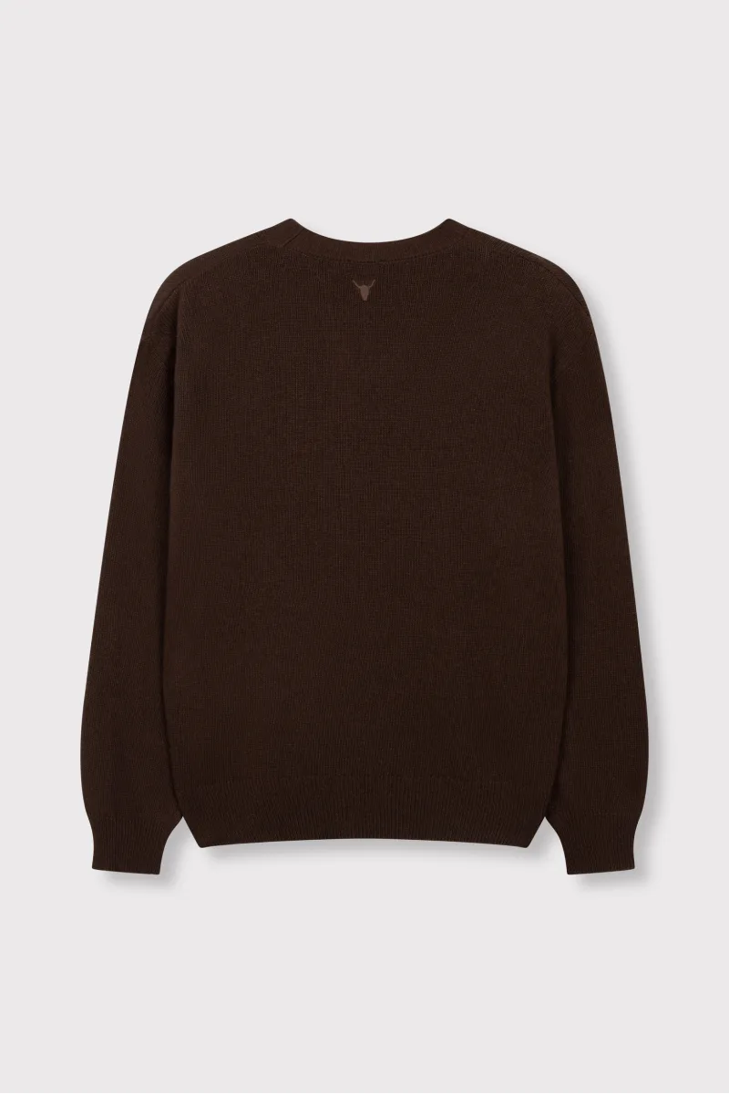 Ladies Knitted Shoulder Pads Pullover van ALIX The Label, kleur Warm Brown