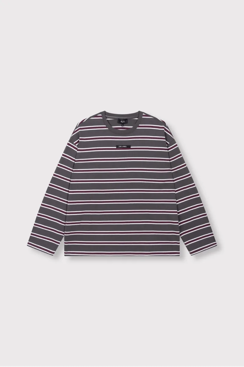 Ladies Knitted Stripe Longsleeve T-Shirt van ALIX The Label, kleur Antracite