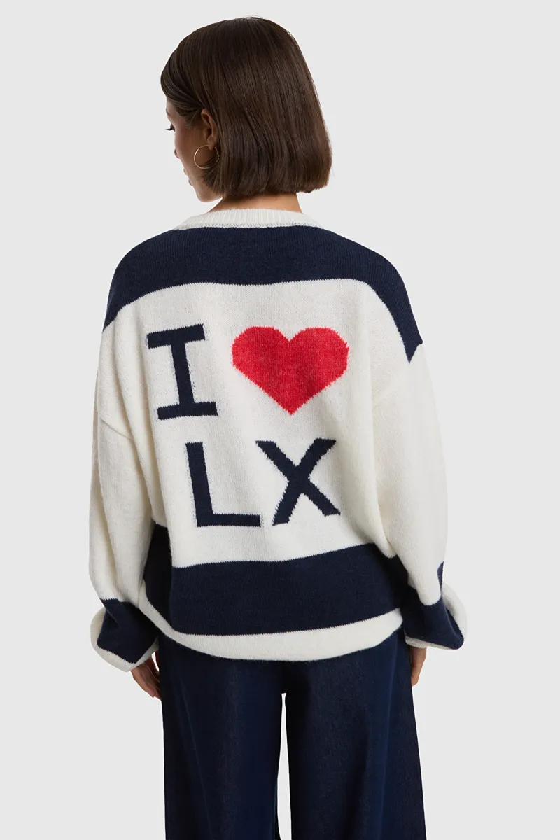 Ladies Knitted Striped Pullover van ALIX The Label, kleur Cream