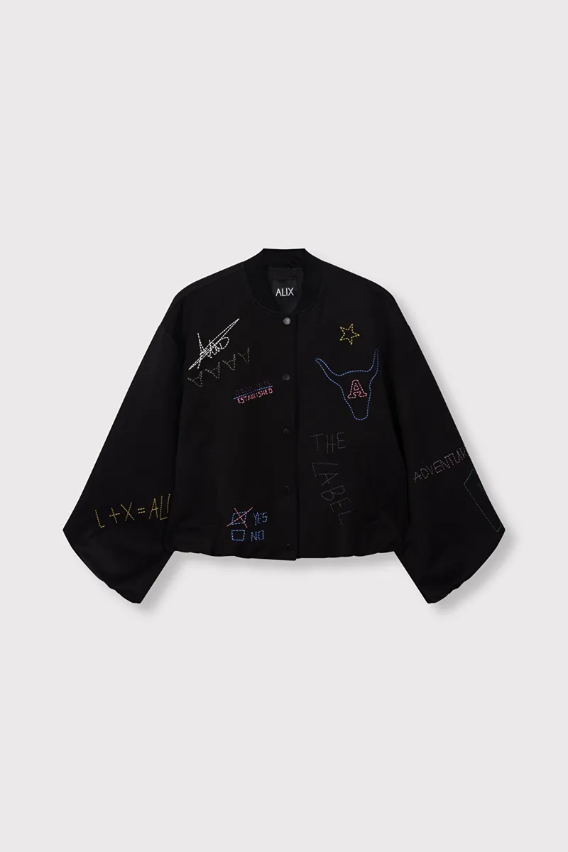 Ladies Woven Artwork Bomber van ALIX The Label, kleur Black