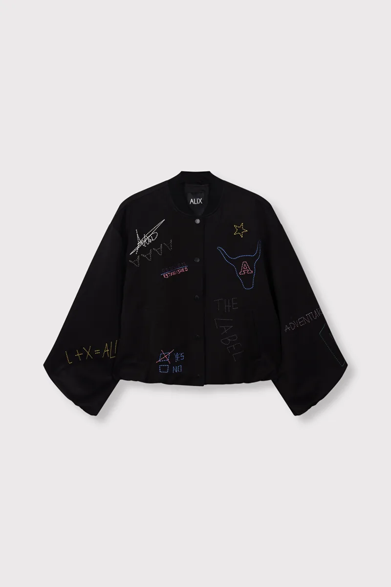 Ladies Woven Artwork Bomber van ALIX The Label, kleur Black