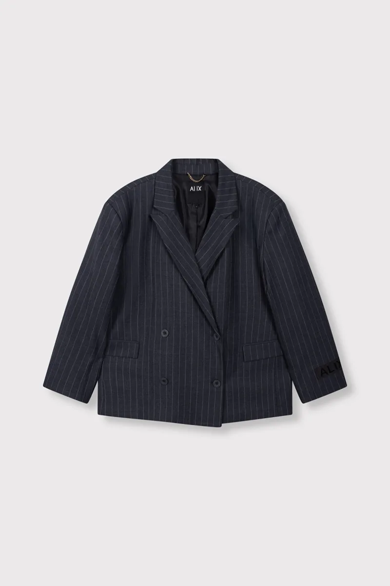 Ladies Woven Big Stripe Oversized Blazer van ALIX The Label, kleur Mid Grey