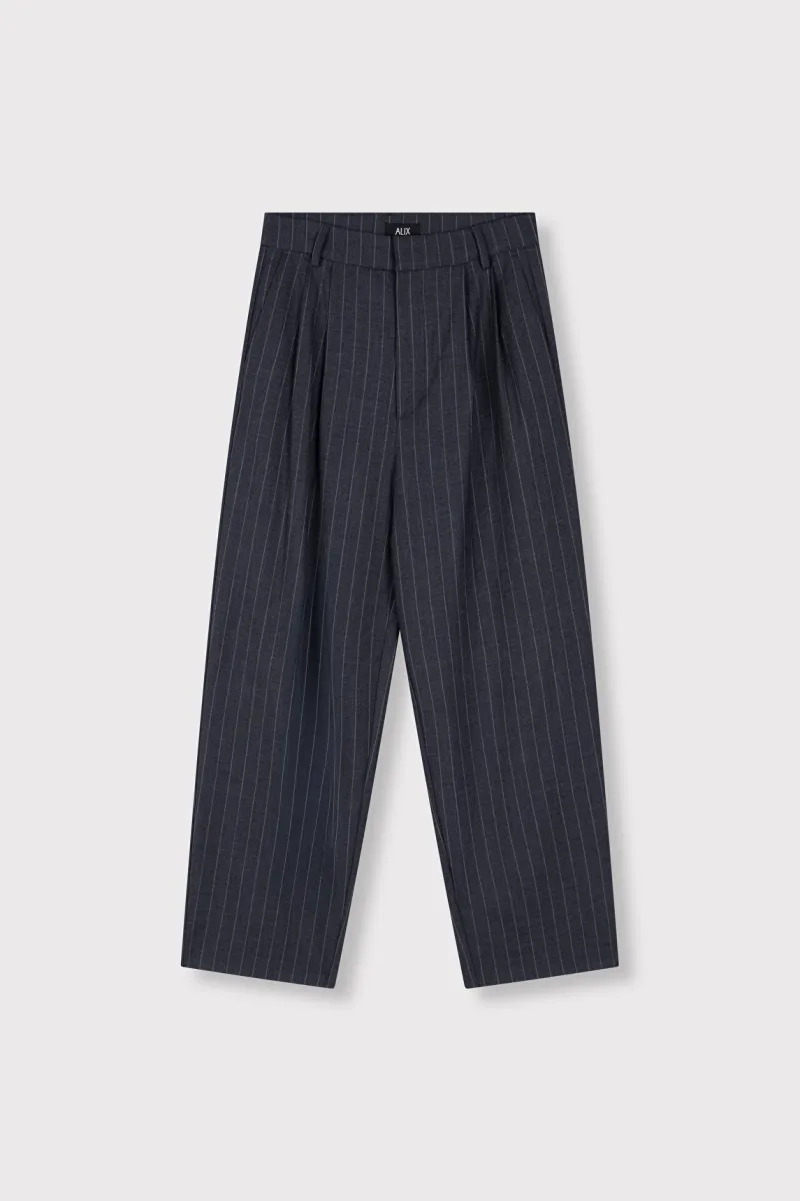 Ladies Woven Big Stripe Pants van ALIX The Label, kleur Mid Grey