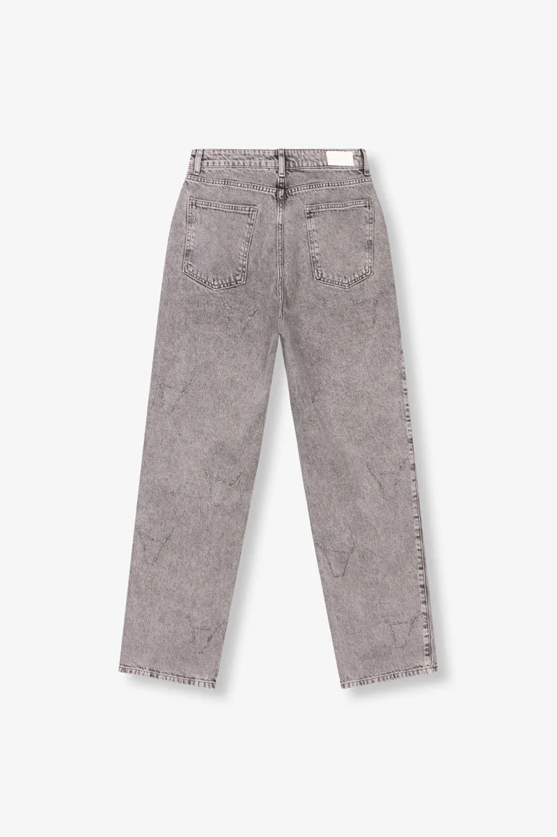 Ladies Woven Damaged Bull Pants van ALIX The Label, kleur Grey Washed Denim