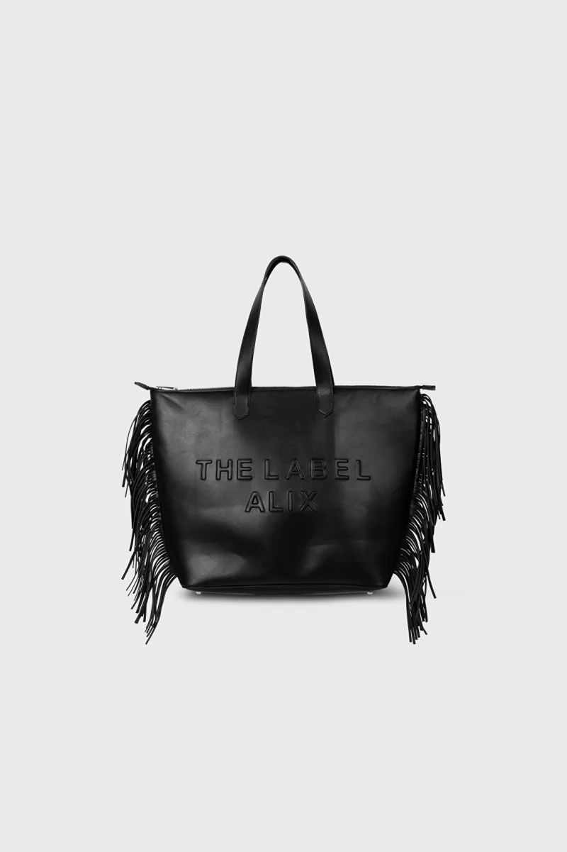 Ladies Woven Faux Fringes Shopper van ALIX The Label, kleur Black