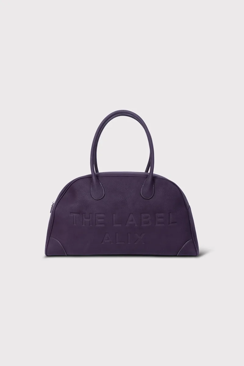 Ladies Woven Faux Leather Bowling Bag van ALIX The Label, kleur Aubergine
