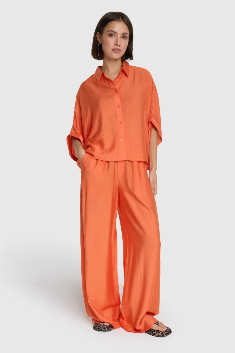 Ladies Woven Irregular Wide Leg Pants van ALIX The Label, kleur Soft Orange