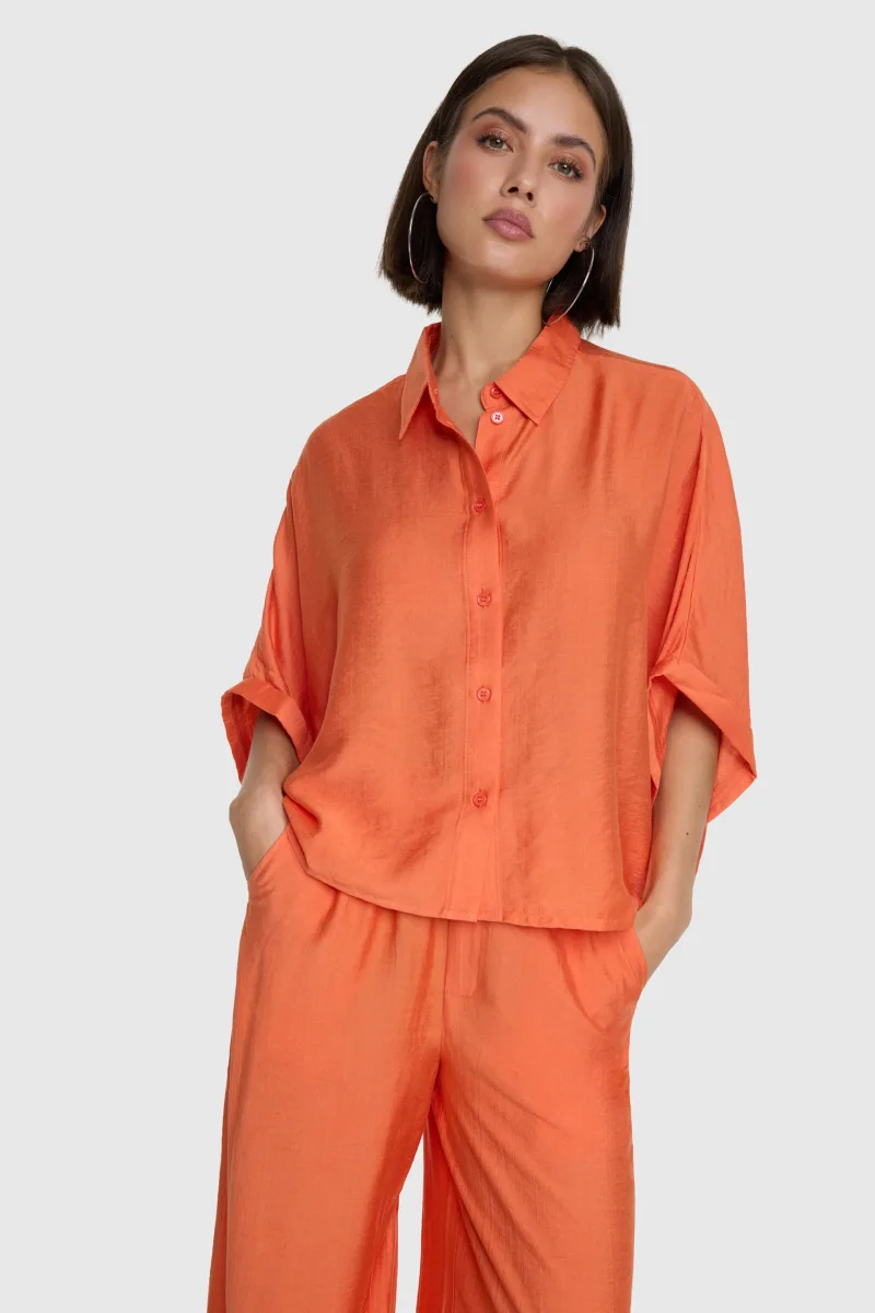 Ladies Woven Irregular Wide Leg Pants van ALIX The Label, kleur Soft Orange