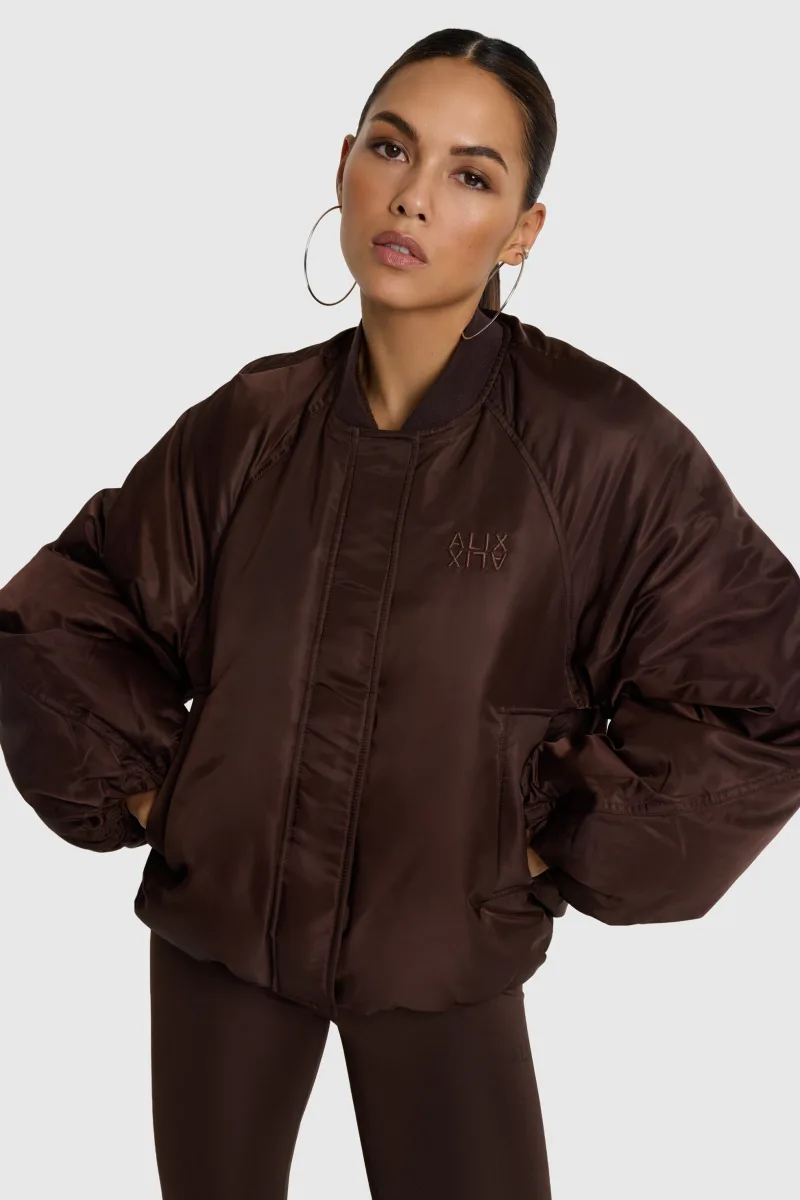 Ladies Woven Nylon Jacket van ALIX The Label, kleur Deep Brown