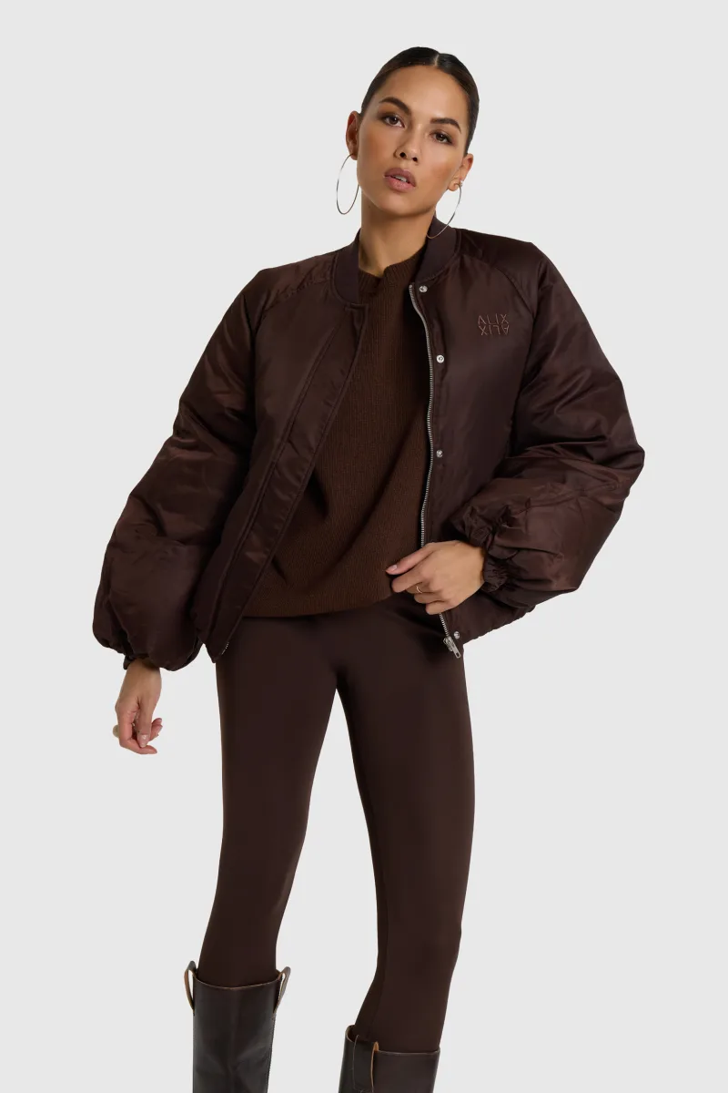 Ladies Woven Nylon Jacket van ALIX The Label, kleur Deep Brown