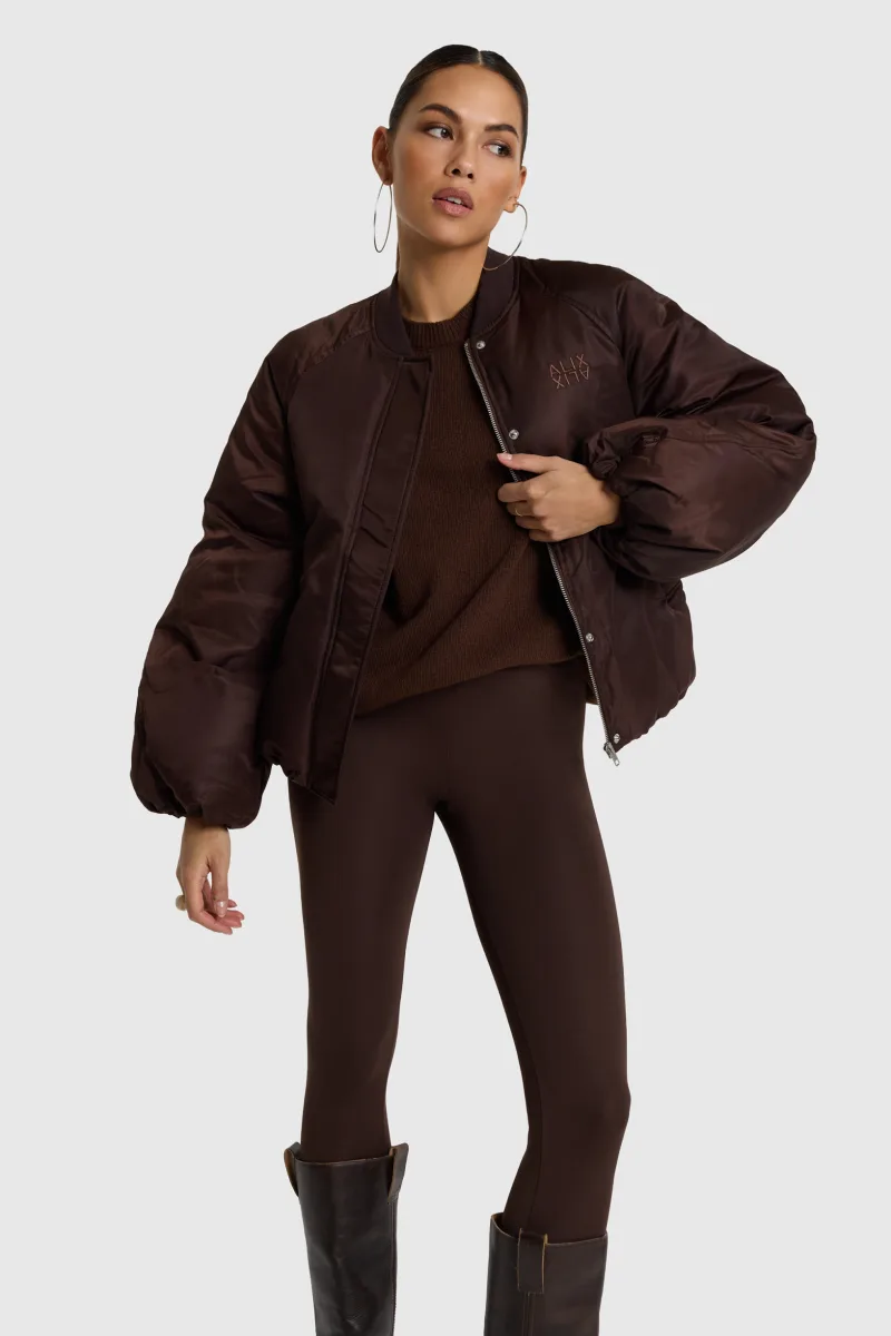 Ladies Woven Nylon Jacket van ALIX The Label, kleur Deep Brown