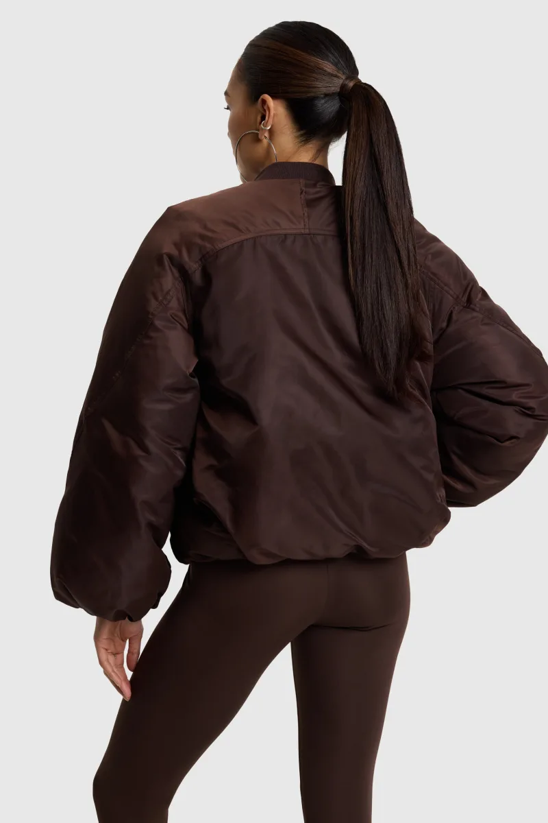 Ladies Woven Nylon Jacket van ALIX The Label, kleur Deep Brown