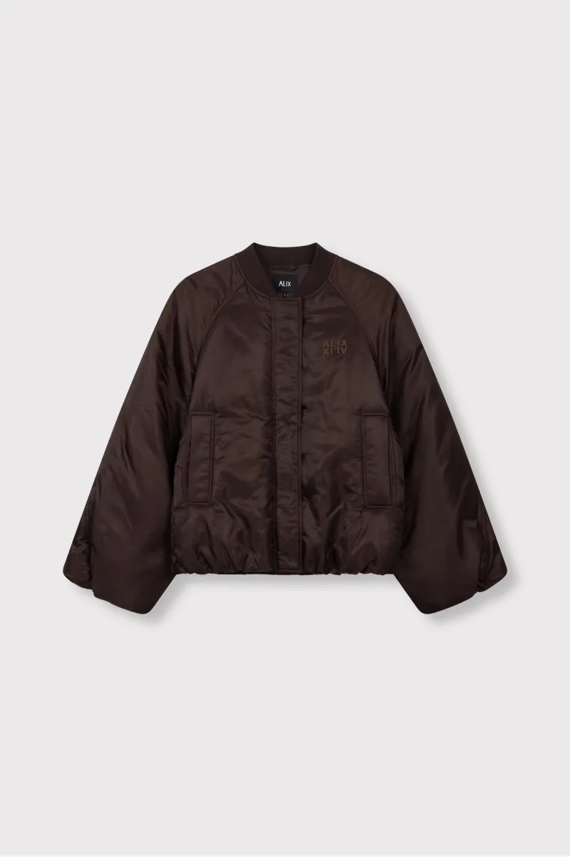Ladies Woven Nylon Jacket van ALIX The Label, kleur Deep Brown