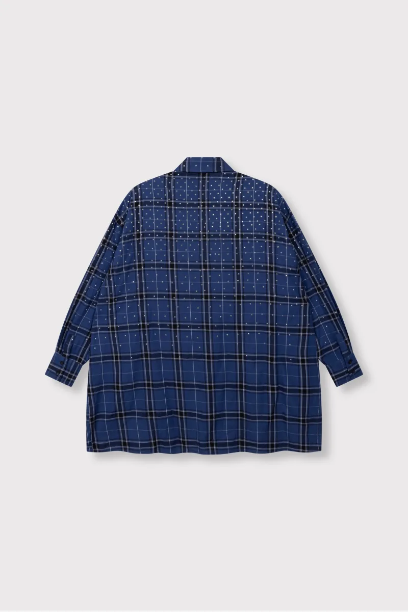 Ladies Woven Studded Check Blouse Dress van ALIX The Label, kleur Blue Dark