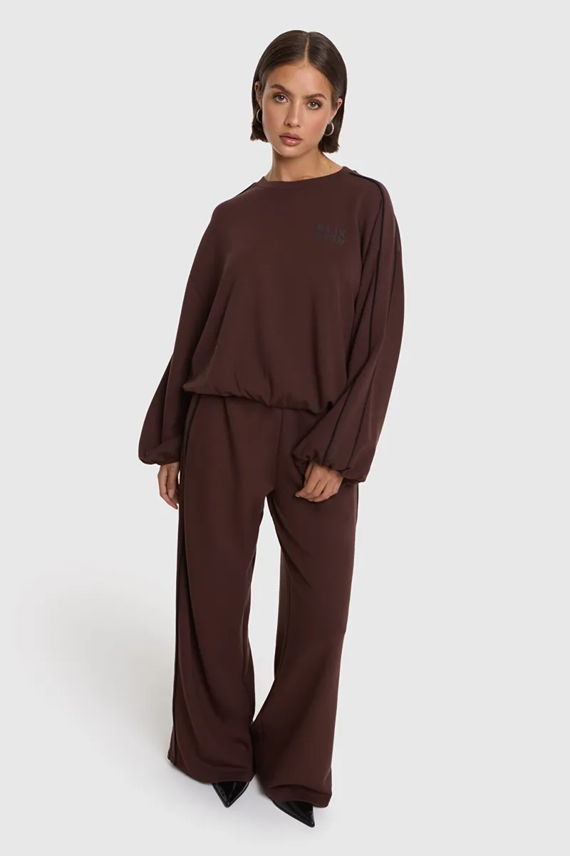 Pipings Pants van ALIX The Label, kleur Warm Brown