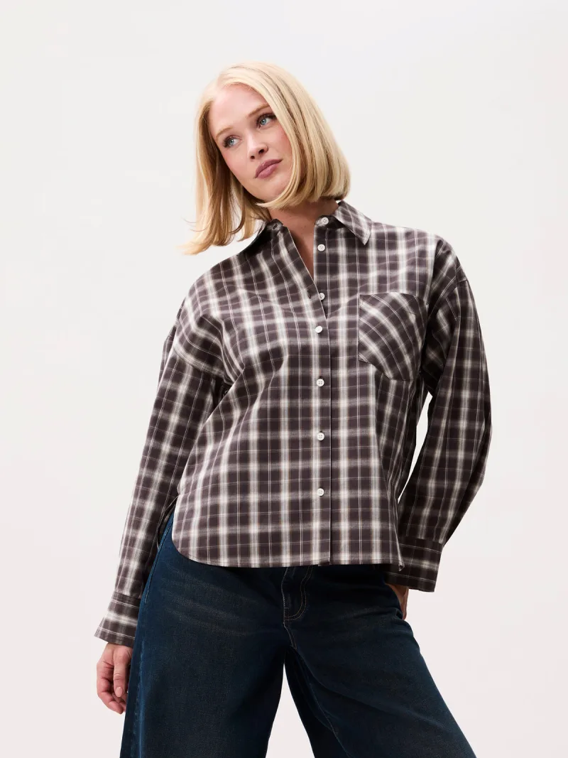 Check Blouse With Triangle Scarf van Catwalk Junkie, kleur Brownie