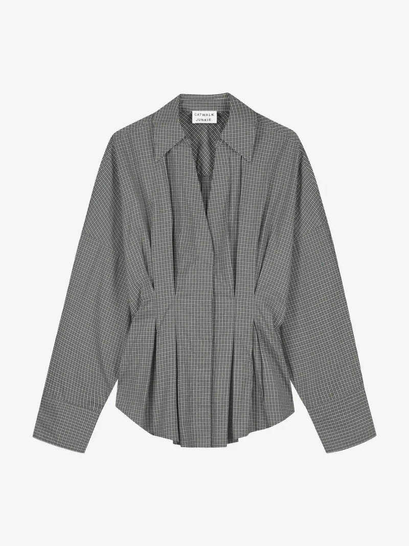 Check Blouse With Waist Pleats van Catwalk Junkie, kleur Dark Green