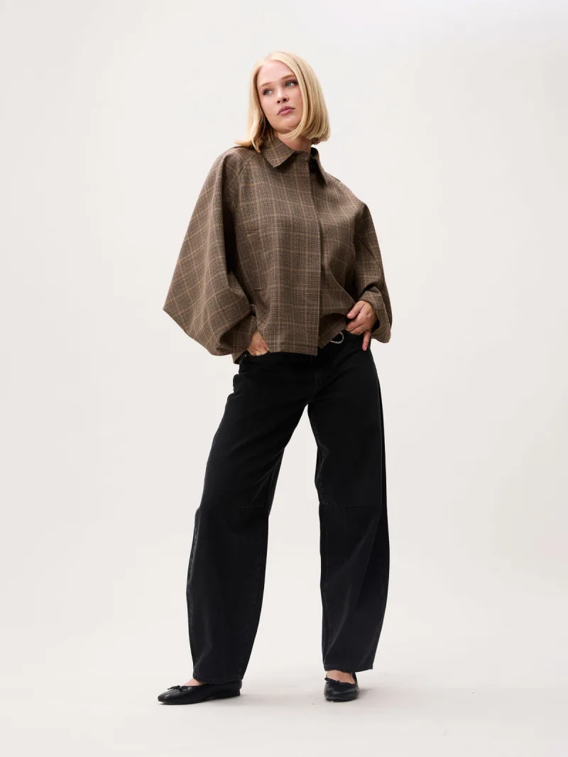 Check Cape Jacket van Catwalk Junkie, kleur Caramel