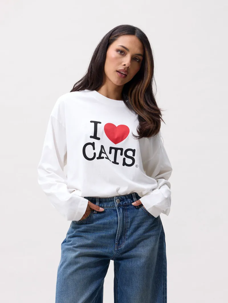 Graphic Cat Long Sleeve van Catwalk Junkie, kleur Off White