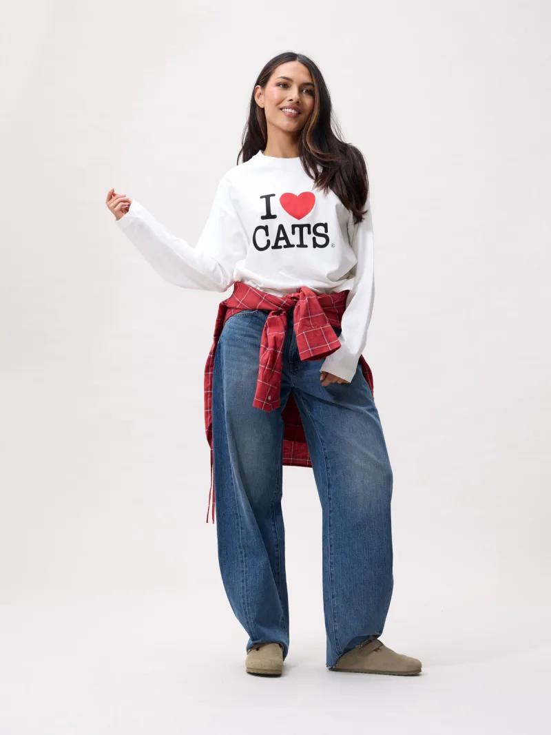 Graphic Cat Long Sleeve van Catwalk Junkie, kleur Off White