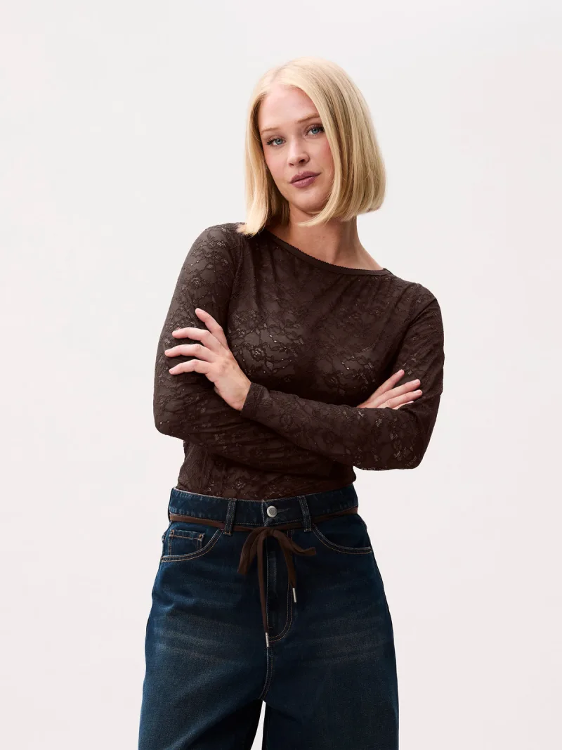 Lace Long Sleeve van Catwalk Junkie, kleur Dark Cacao