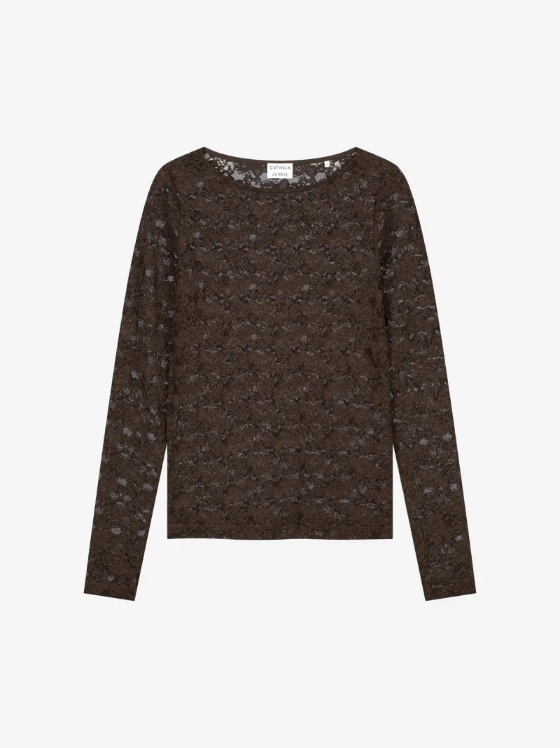 Lace Long Sleeve van Catwalk Junkie, kleur Dark Cacao