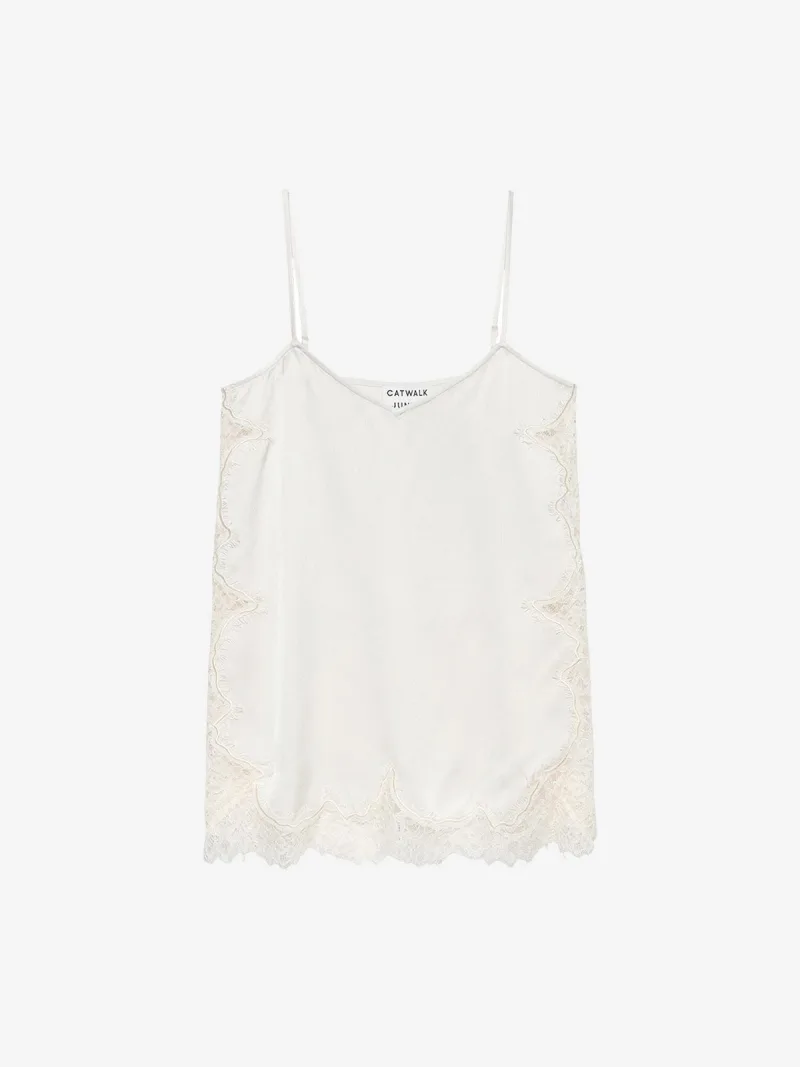 Lace Spaghetti Top van Catwalk Junkie, kleur Cream