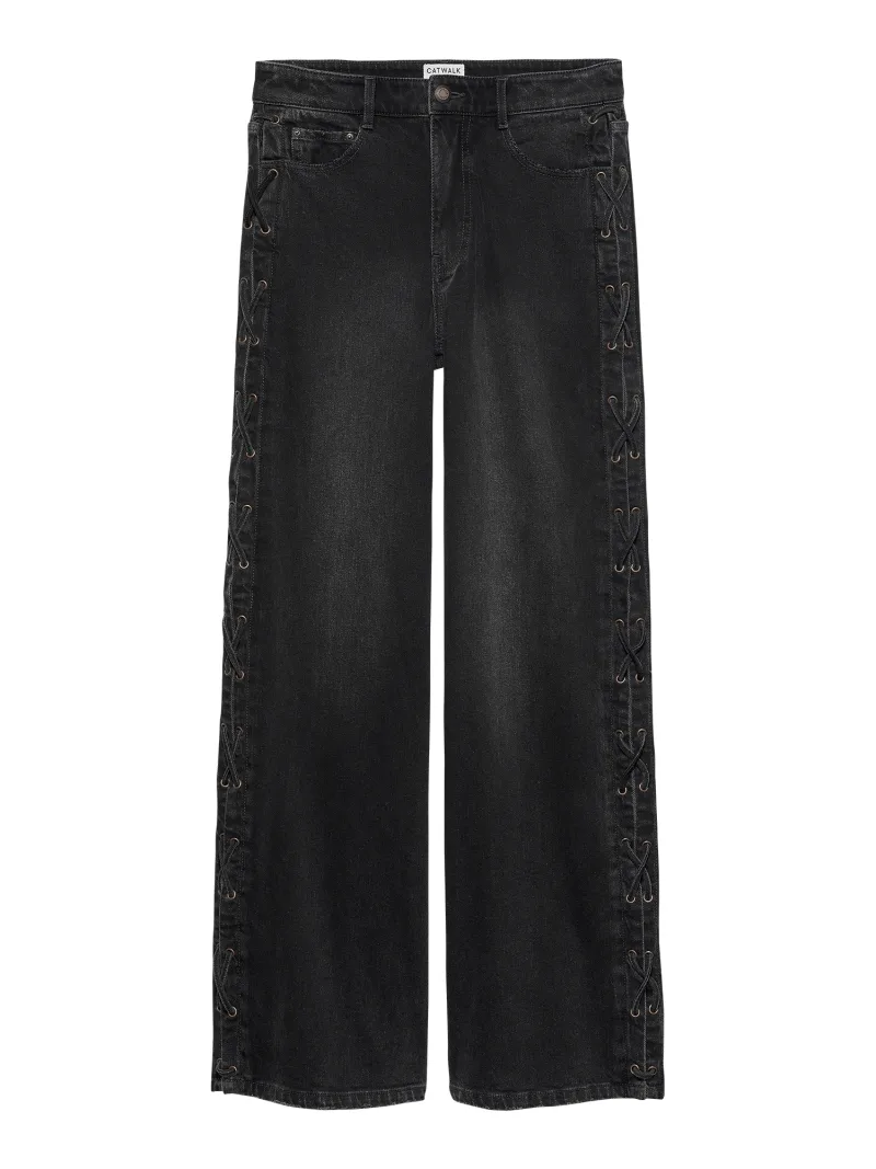 Loose Fit Jeans With Lace Detail van Catwalk Junkie, kleur Washed Black