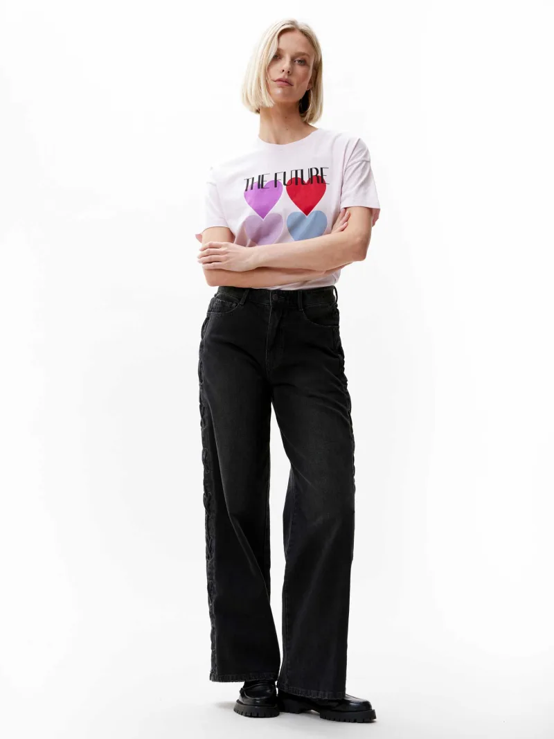 Loose Fit Jeans With Lace Detail van Catwalk Junkie, kleur Washed Black