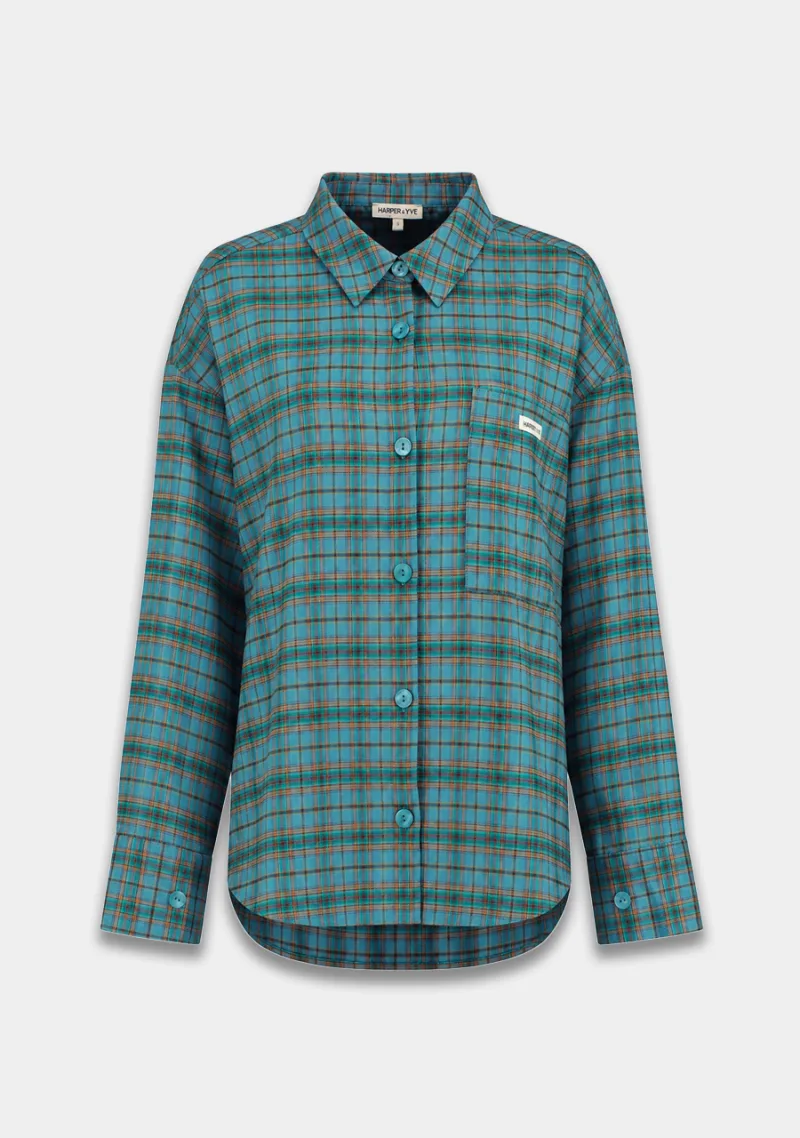 Blouse Jella van Harper & Yve, kleur Teal Blue Check