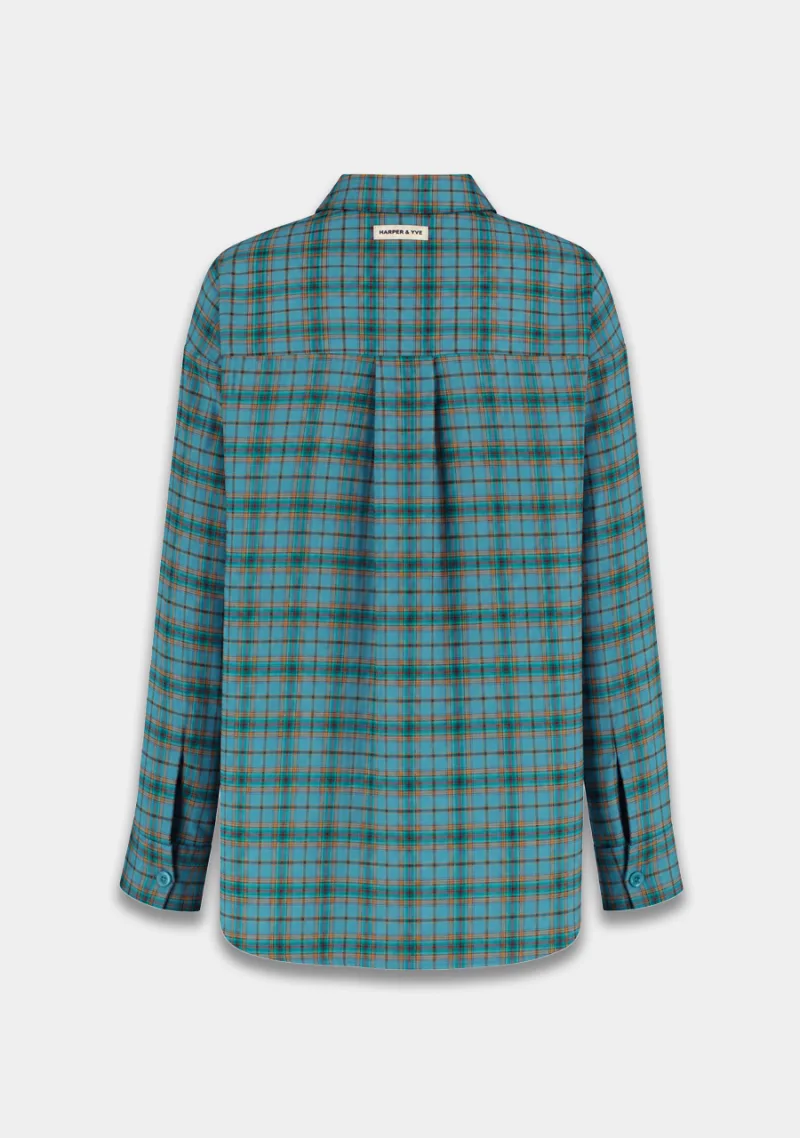 Blouse Jella van Harper & Yve, kleur Teal Blue Check