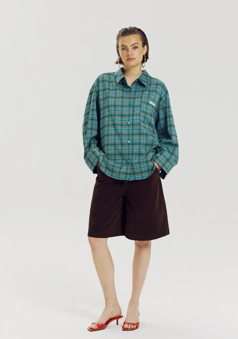 Blouse Jella van Harper & Yve, kleur Teal Blue Check