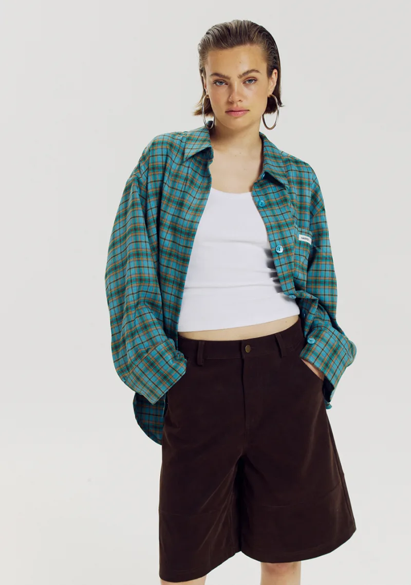 Blouse Jella van Harper & Yve, kleur Teal Blue Check
