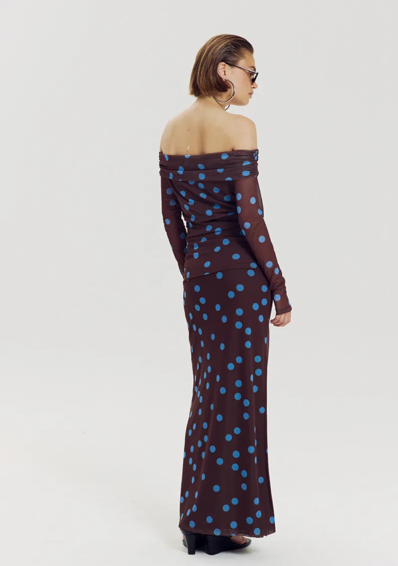 Jenny Off Shoulder Top van Harper & Yve, kleur Blue Polka Dot