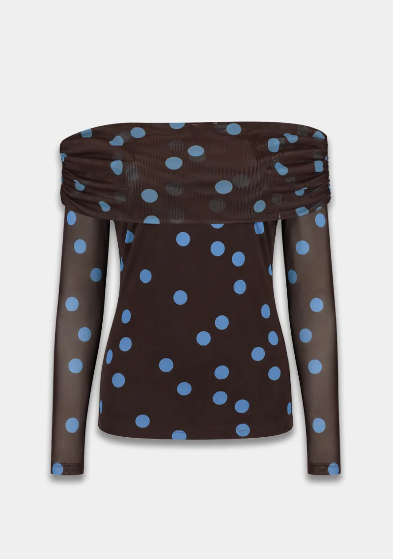 Jenny Off Shoulder Top van Harper & Yve, kleur Blue Polka Dot