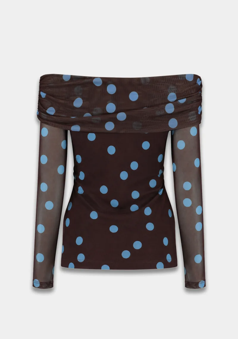 Jenny Off Shoulder Top van Harper & Yve, kleur Blue Polka Dot