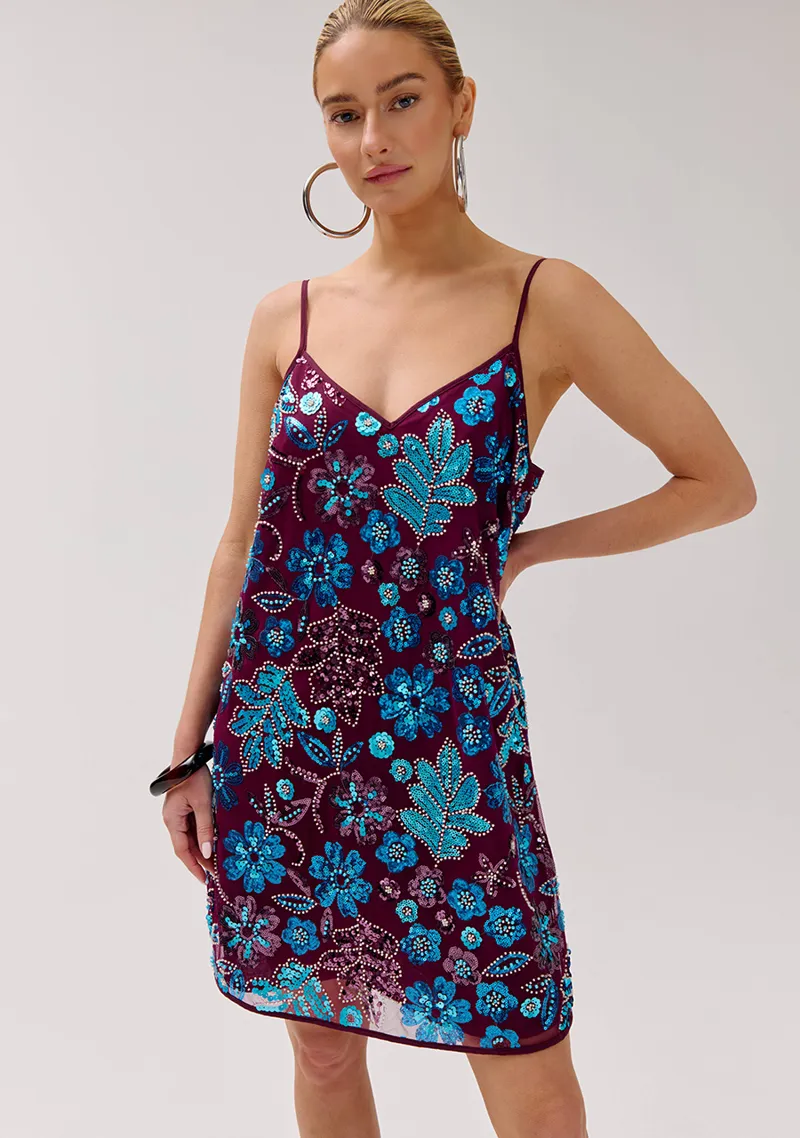 Jurk Romy van Harper & Yve, kleur Cassis Blue Sequin