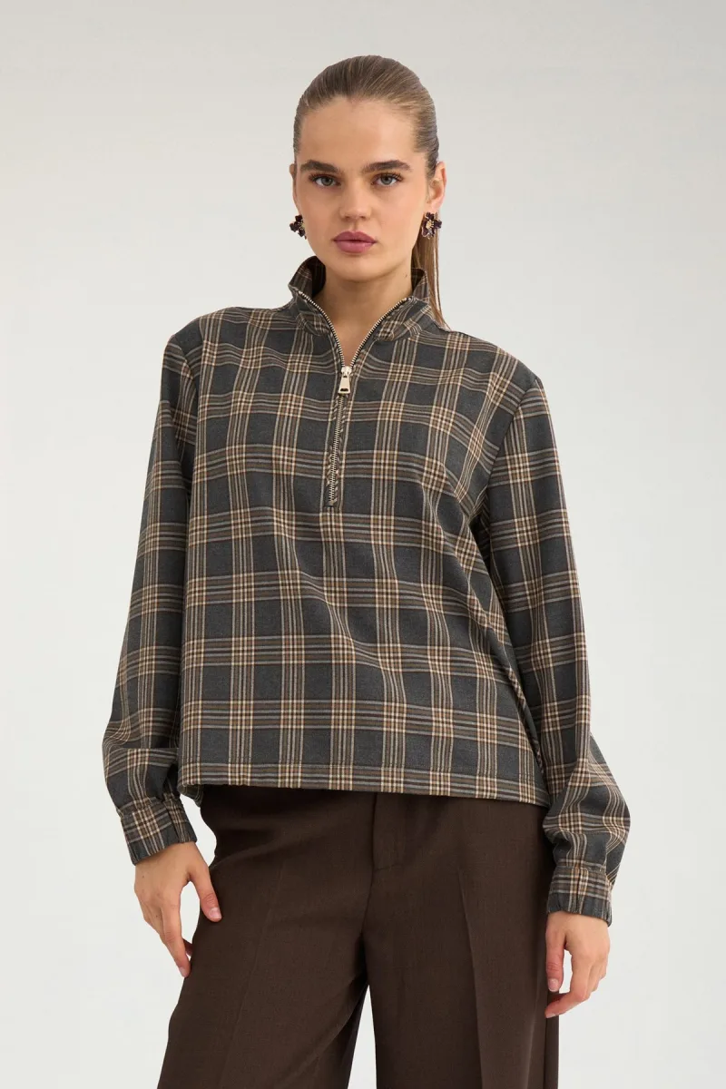 Nukamala Zip Shirt van Nümph, kleur Dark Grey Melange