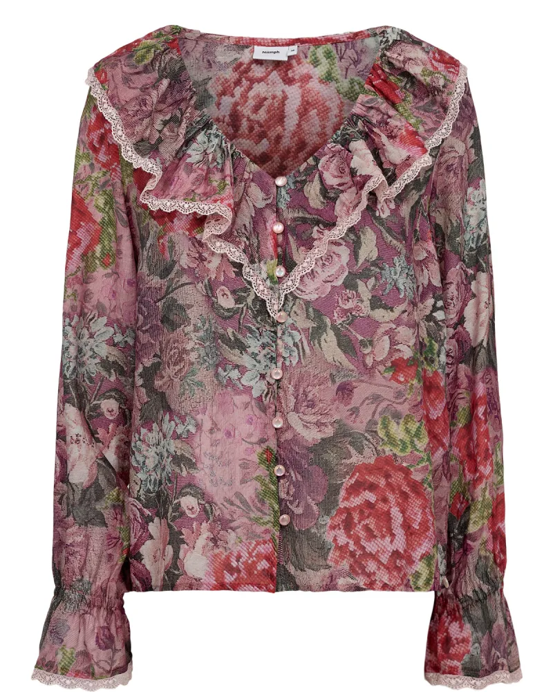 Numarcelle Ruffle Shirt van Nümph, kleur Goji Berry